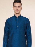 Peacock Blue Pure Silk Readymade Kurta Pajama